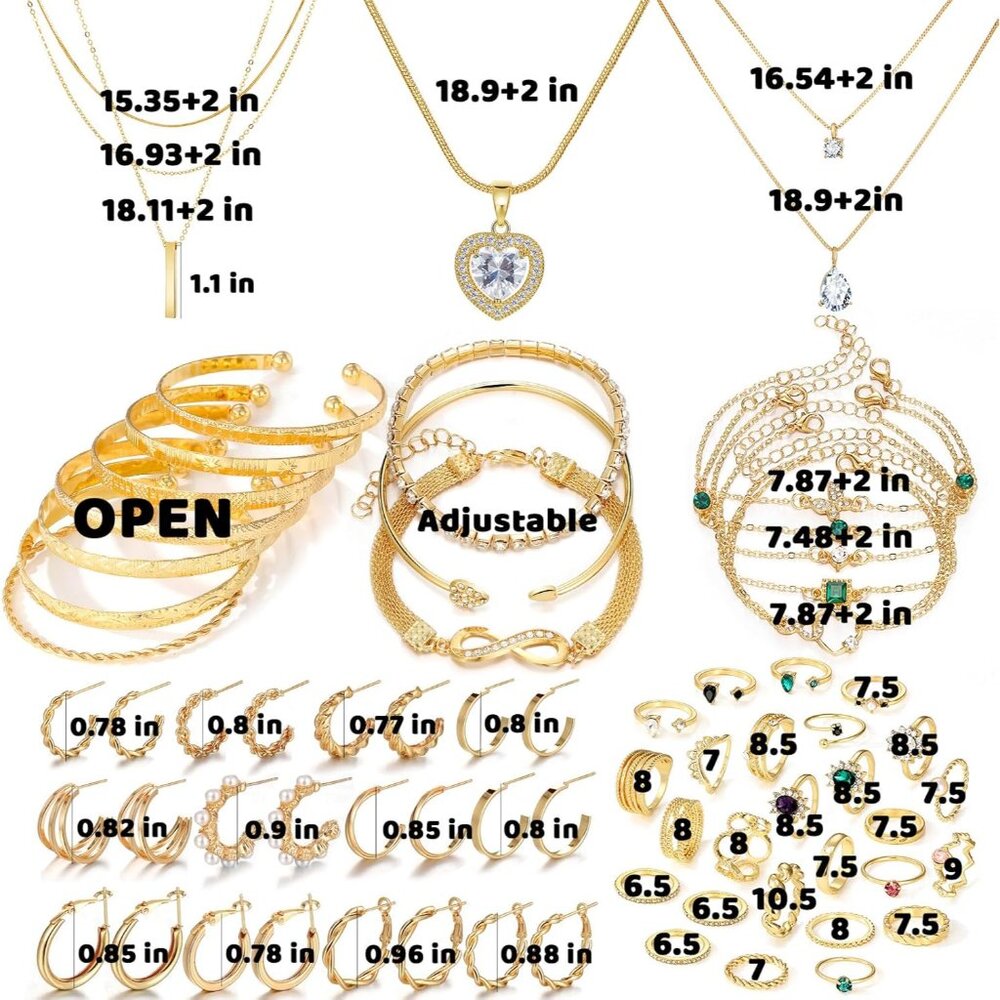 Gold Plated Jewelry Set for Women,14k Gold Plated Multi Layer Necklaces Stackabl - Picture 9 of 9